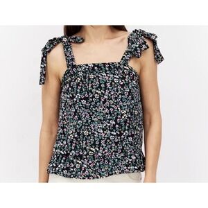 Black Floral Juniors' Tie Shoulder Tank Top Blouse Size Small Romantic Feminine